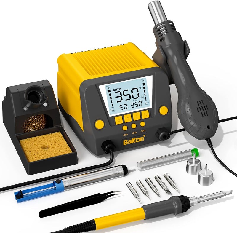 BAKON BK882 Soldering Station 2-IN-1 Hot Air Rework Station with Large LCD Display,650W Hign Power Solder Stations, °F /°C Cool/Hot Air Conversion, Digital Temperature Calibration, Auto Sleep - Image 1